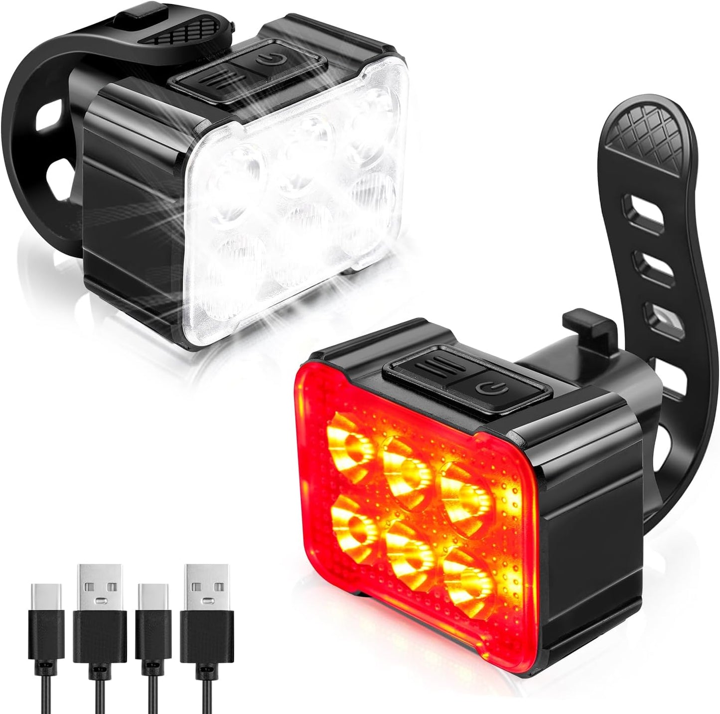 Fietsverlichtingsset Voorlicht en Achterlicht 360 en 50 Lumen LED USB Oplaadbaar Kopen Online