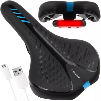 Comfort-satula USB-ladattavalla LED-takavalolla – unisex, musta/sininen