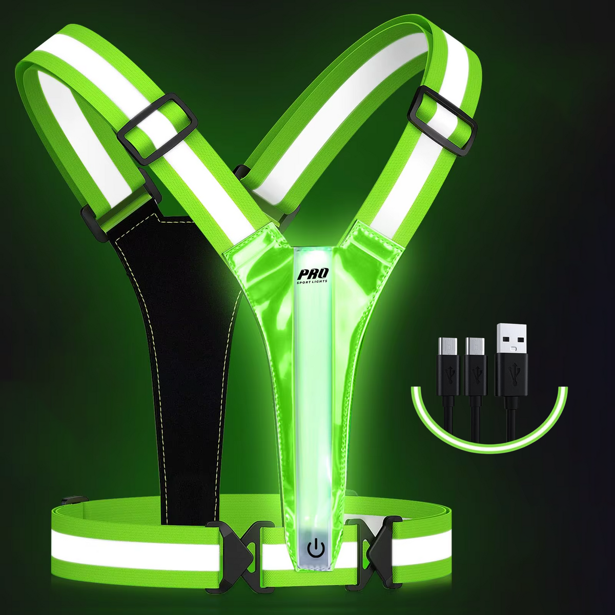 Reflekterande LED-säkerhetsväst för löpning, cykling och promenader – USB-C