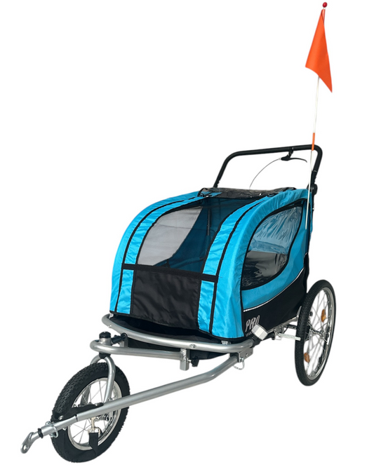 Wandelwagen Fietskar Voor Kinderen 2 Zitjes Met Handrem Blauw Kinderfietskar kopen online