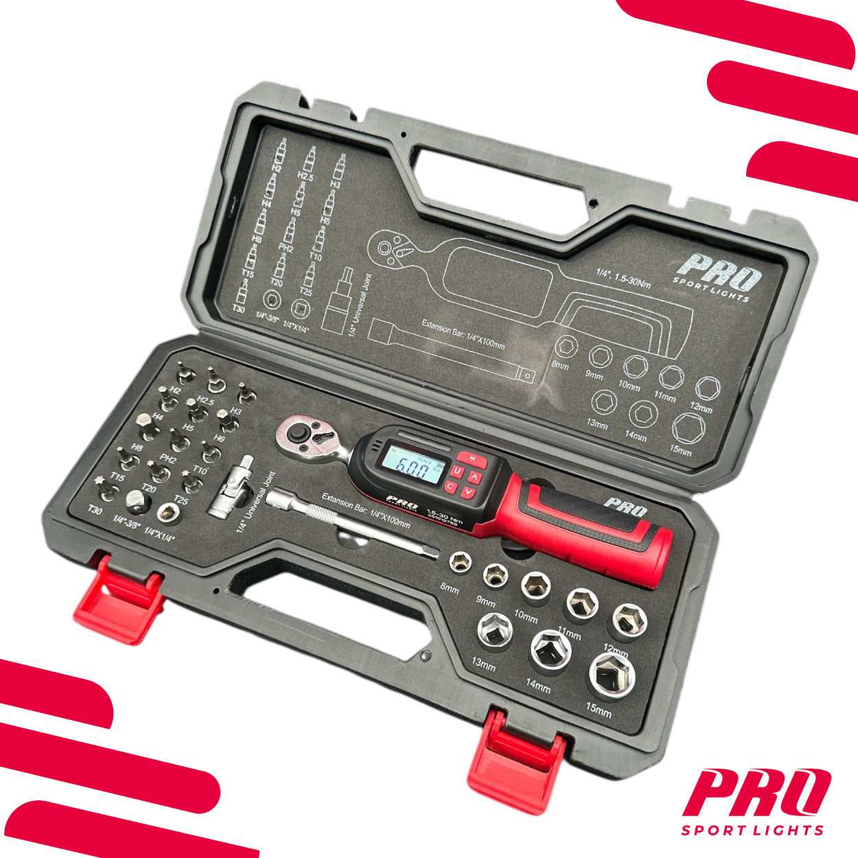 Momentsleutel Fiets 26-delig Set Digitaal 1,5-30 Nm 1/4" Momentsleutelset Digital kopen online