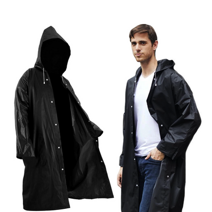 Vedenpitävä sadeponcho hupulla – unisex, musta