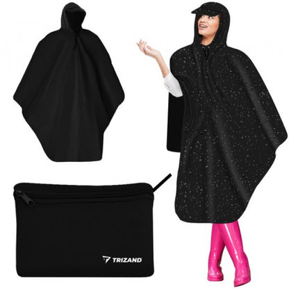 Sadeponcho säilytyspussilla – musta, 130 × 115 cm