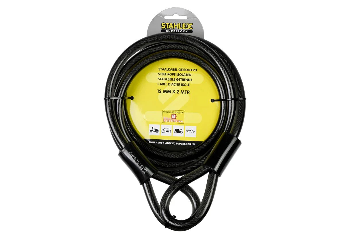 Staalkabel Geïsoleerd 12 mm x 2 meter Met Lussen Diefstalpreventie Kopen Online