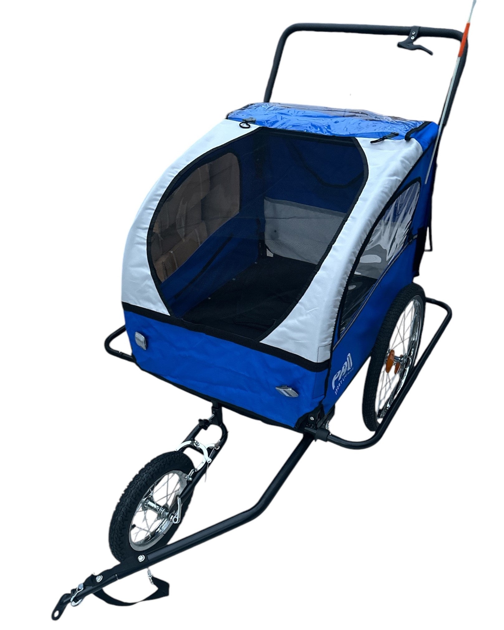 Kinderfietskar Aanhanger en Wandelwagen Fietskar Voor Kinderen Met Rem  - Blauw/Wit kopen online