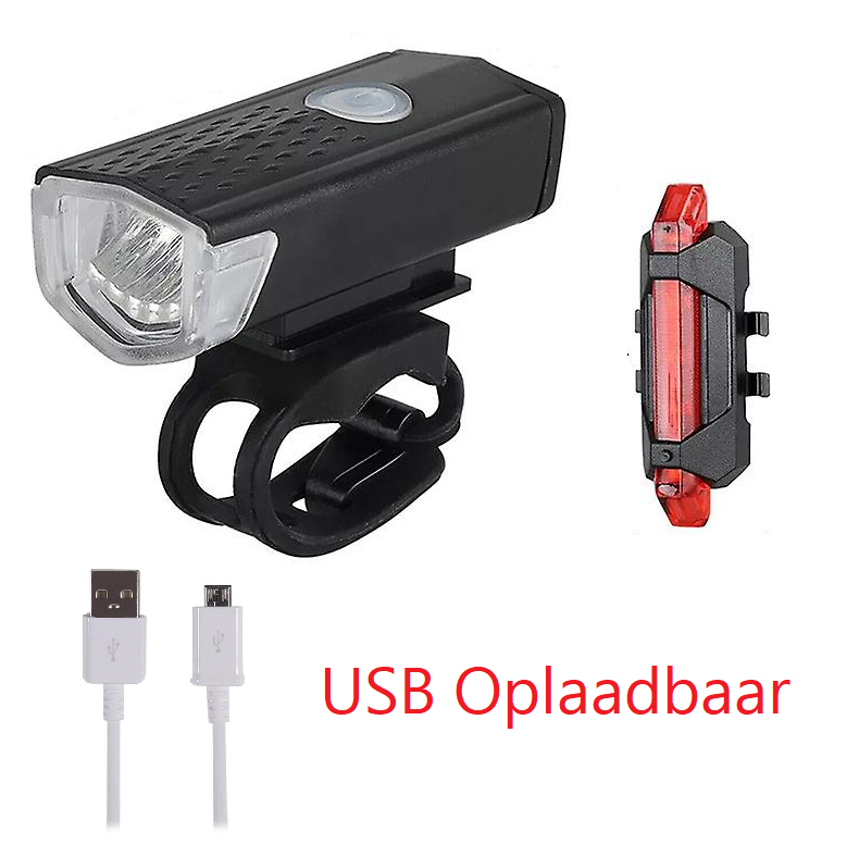 Pro Sport Lights LED Fietsverlichting Set - USB Oplaadbaar - 300 & 20 Lumen