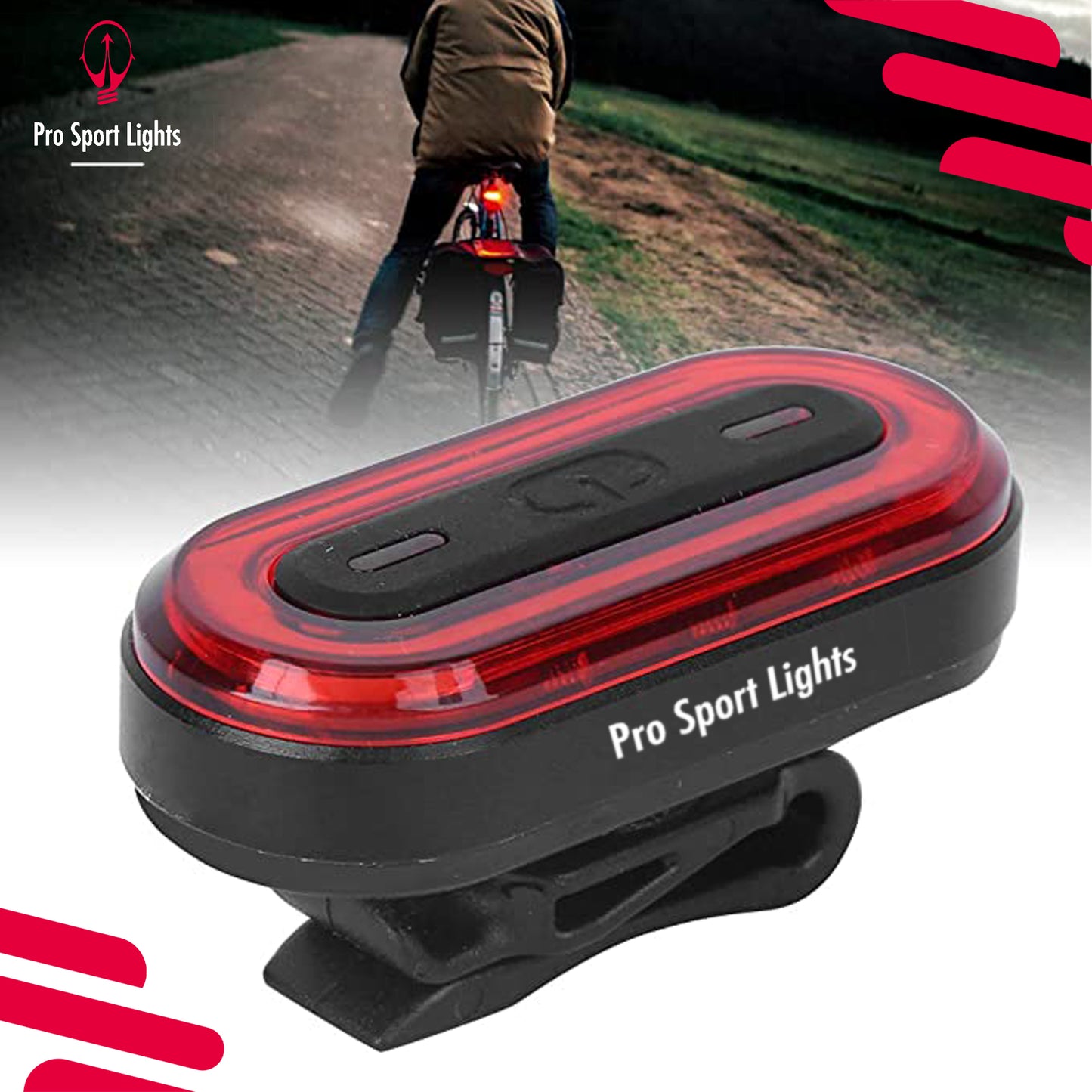 Kit d'éclairage vélo Pro Sport Lights - 1200 &amp; 100 Lumen - USB Rechargeable